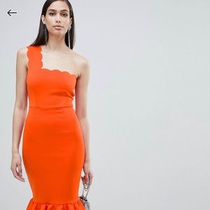 ASOS DESIGN one shoulder scallop pephem midi dress